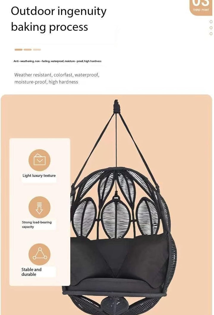 Tasse Single Seater Hanging Swing Without Stand For Balcony , Garden Swing (Black) Braided & Rope