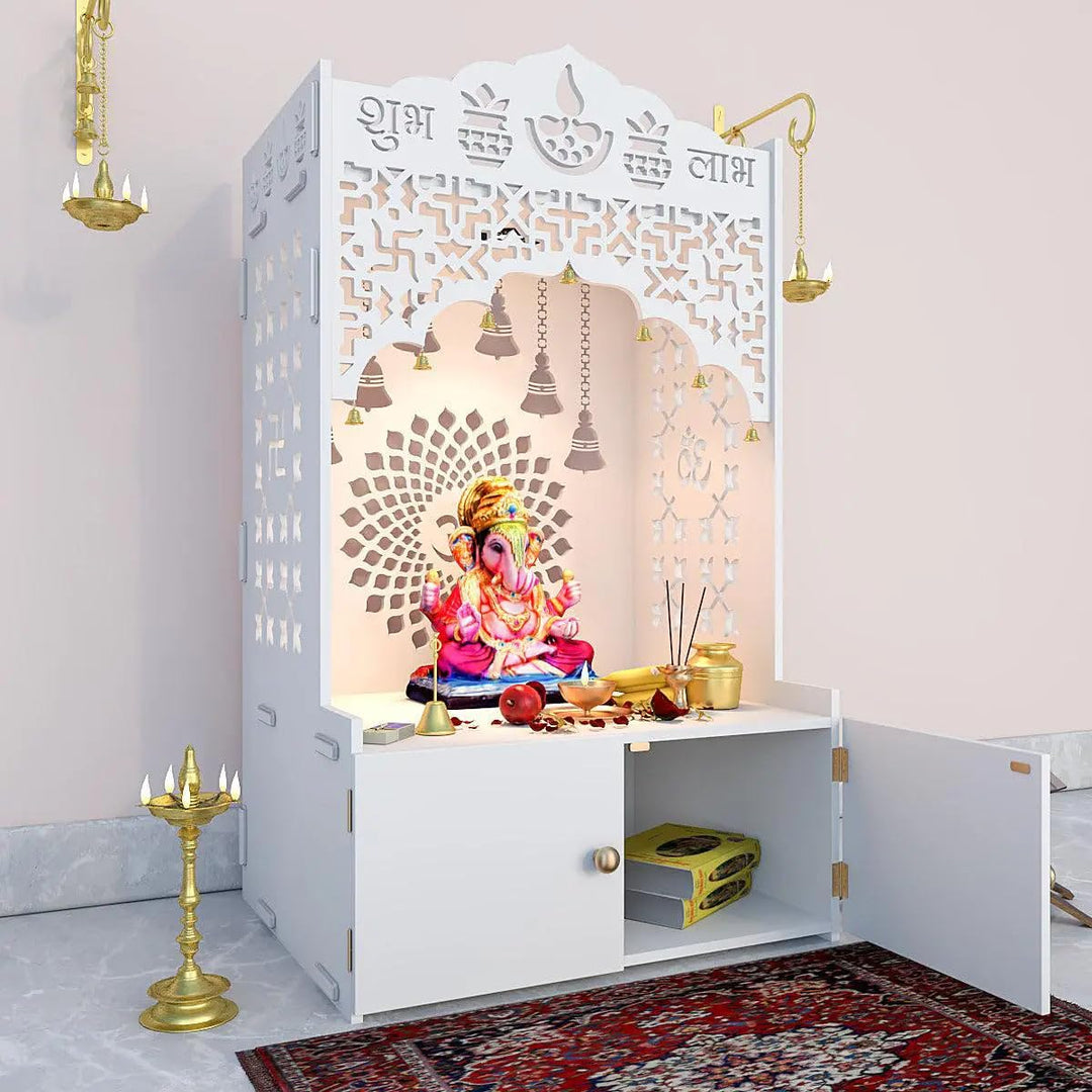 OmkarWood™ Premium Large Engineered Wood Home Temple with Storage