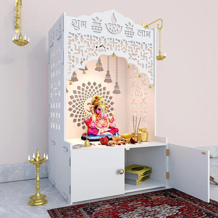 OmkarWood™ Premium Large Engineered Wood Home Temple with Storage