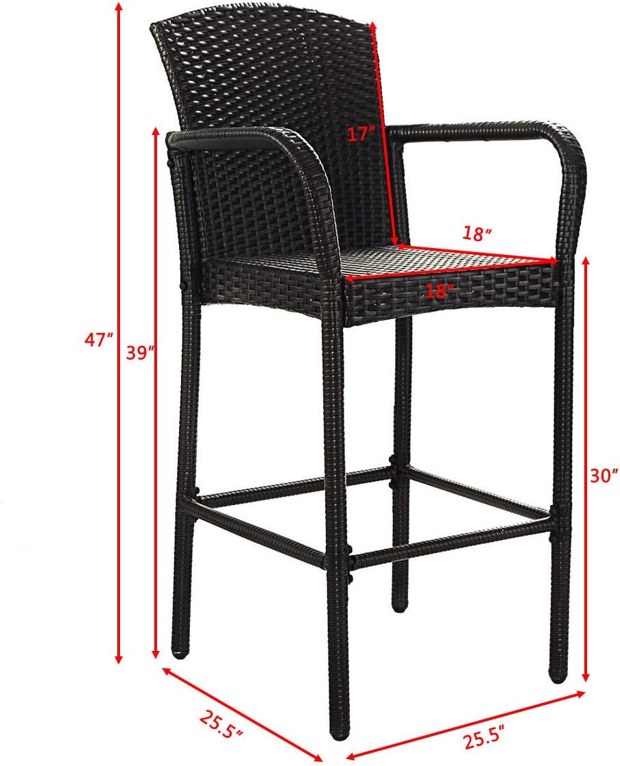 Anselmo Outdoor Patio Bar Chair 2 Chairs For Balcony (Dark Brown)