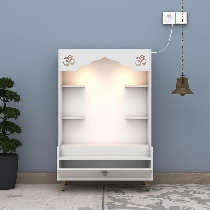 OmkarWood™ Modern Engineered Wood Home Temple with Drawer & Shelves