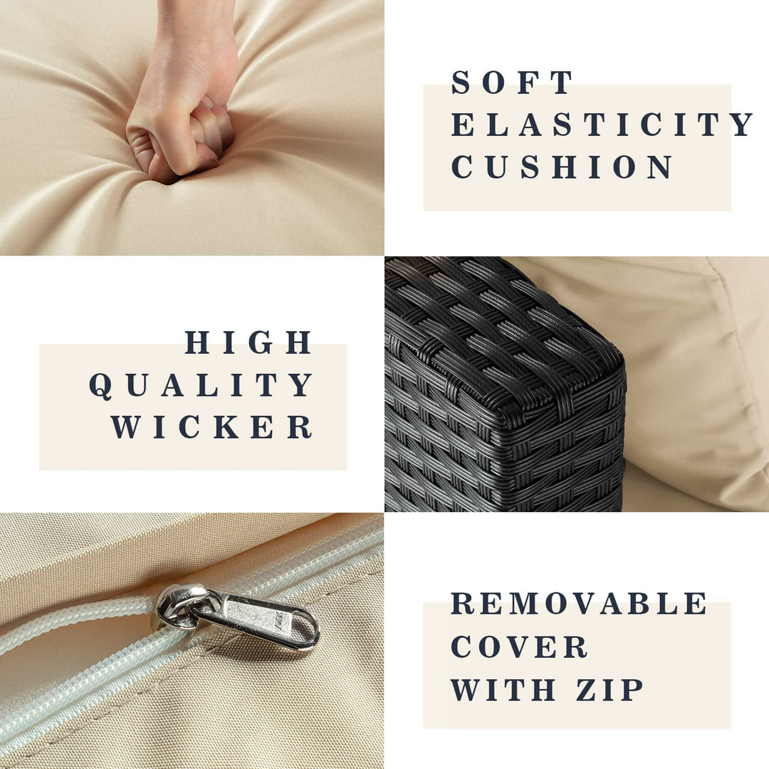 Zullo Outdoor Sofa Set 4 Seater, 2 Single seater and 1 Center Table (Black + Tan)