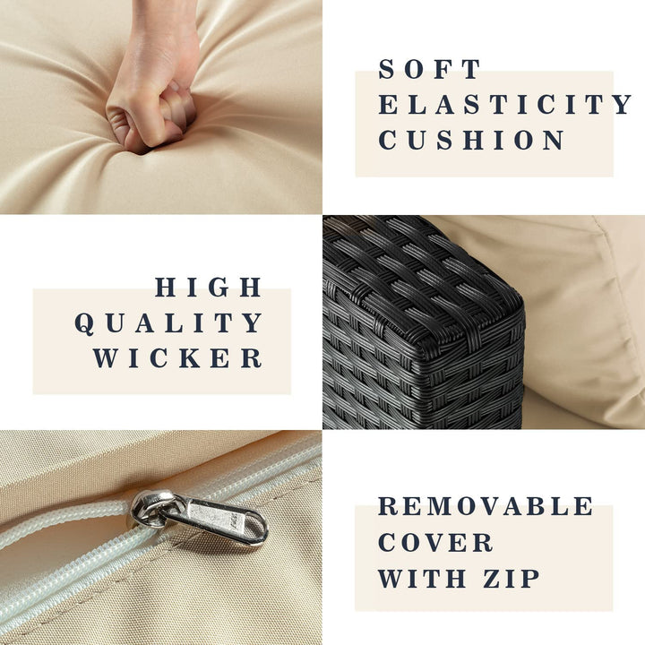 Zullo Outdoor Sofa Set 4 Seater, 2 Single seater and 1 Center Table (Black + Tan)