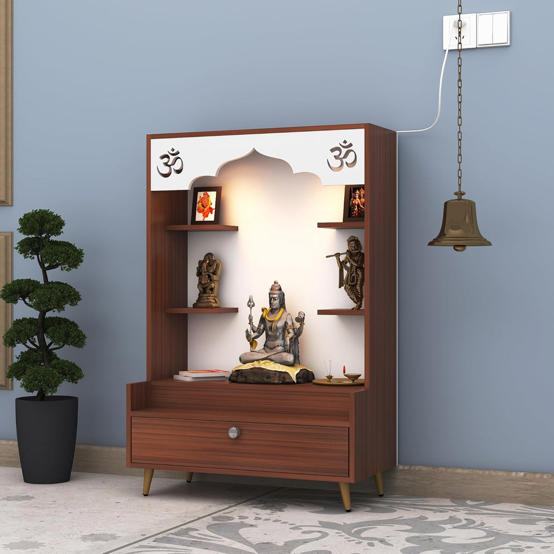 OmkarWood™ Modern Engineered Wood Home Temple with Drawer & Shelves