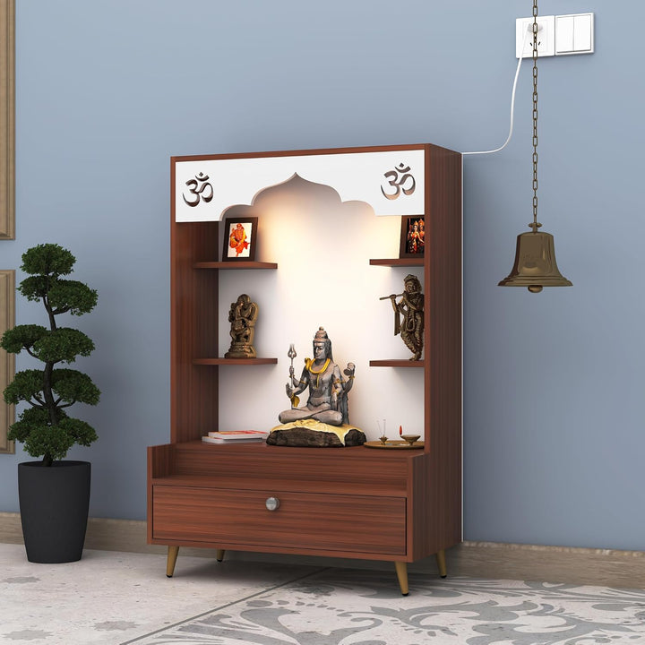 OmkarWood™ Modern Engineered Wood Home Temple with Drawer & Shelves