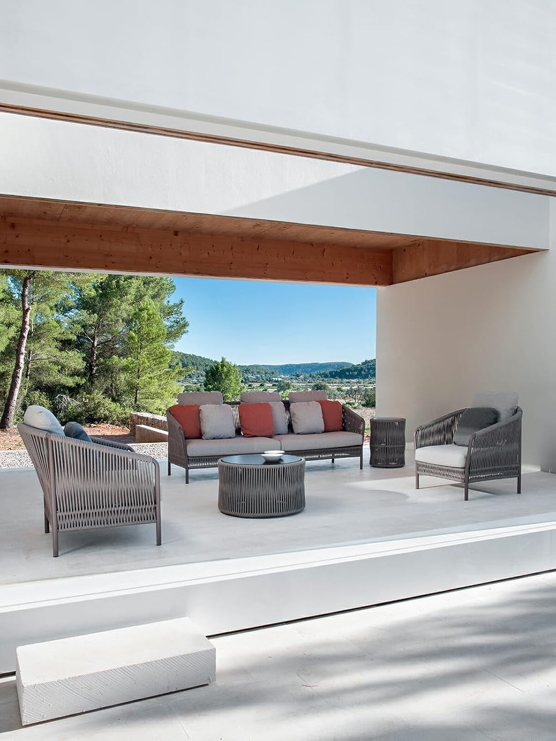 Madaki Outdoor Garden Balcony Sofa Set 3 Seater , 2 Single Seater and 1 Center Table & 1 Side Table Set, Braid & Rope (Grey)