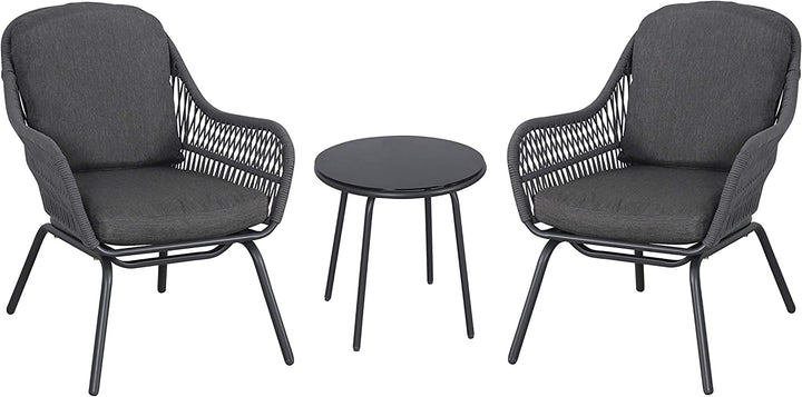 Pillar Outdoor Patio Seating Set 2 Chairs and 1 Table Set (Dark Grey) Braided & Rope