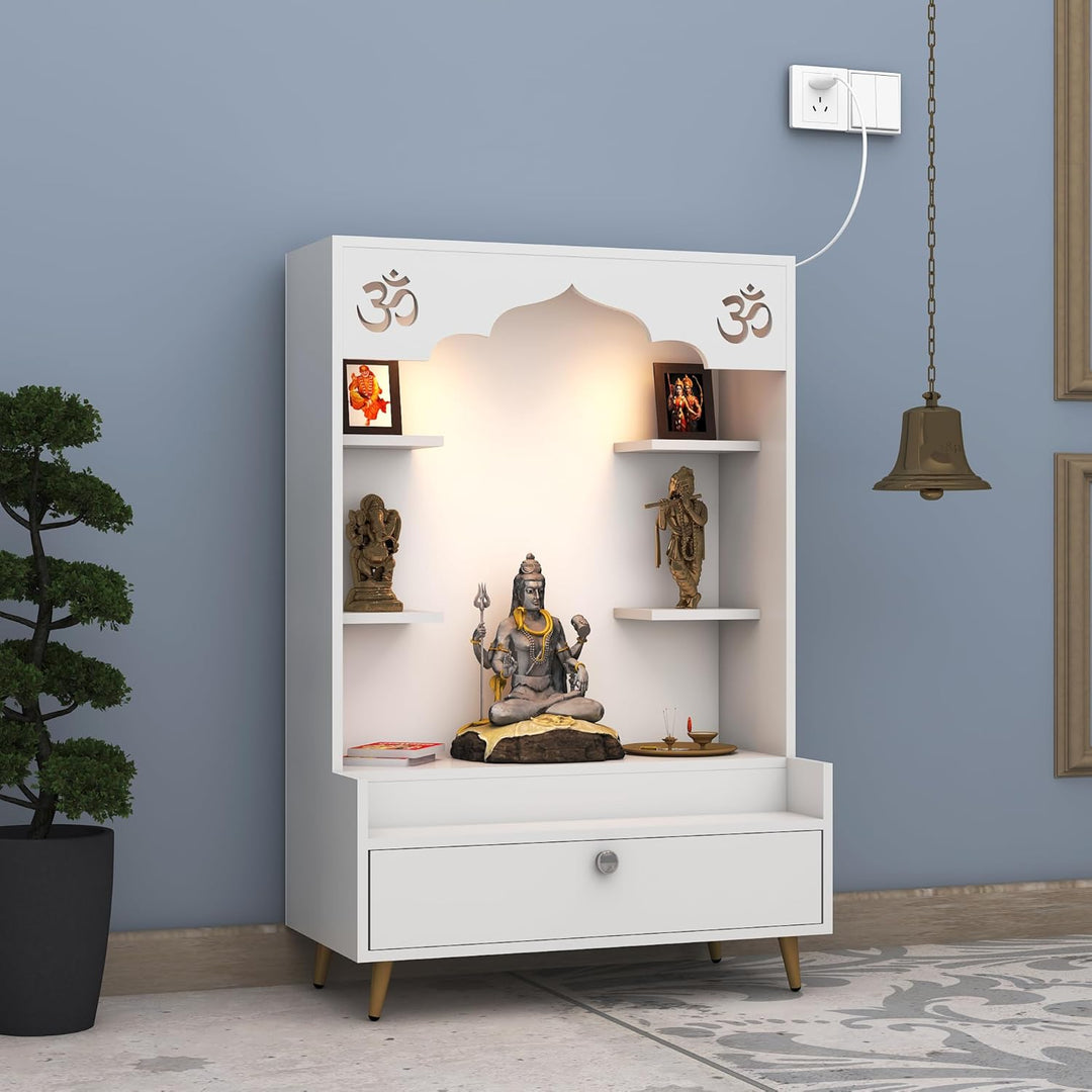 OmkarWood™ Modern Engineered Wood Home Temple with Drawer & Shelves