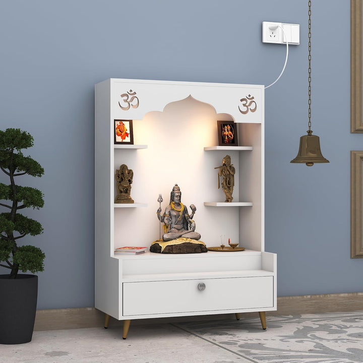 OmkarWood™ Modern Engineered Wood Home Temple with Drawer & Shelves