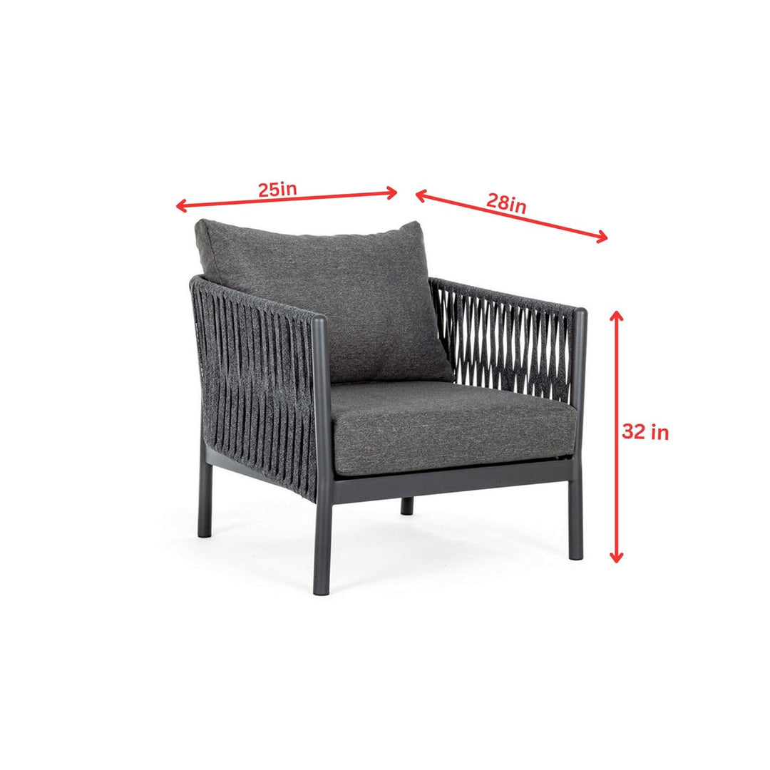 Luxo Outdoor Garden Balcony Sofa Set 3 Seater and 2 Single Seater With 1 Center Table Set, Braid & Rope (Dark Grey)