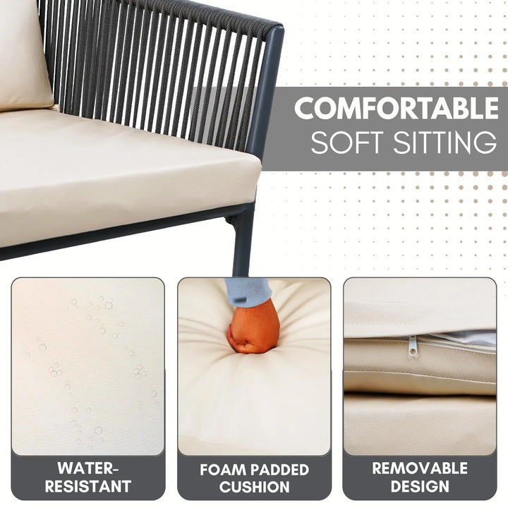 Nerida Outdoor Rope Patio Set with Glass Top Table