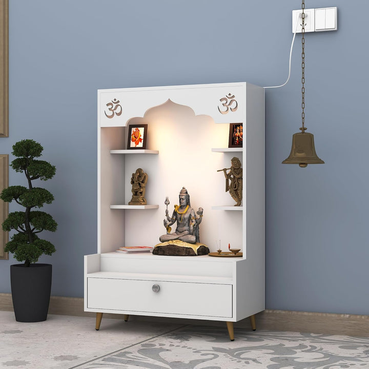 OmkarWood™ Modern Engineered Wood Home Temple with Drawer & Shelves