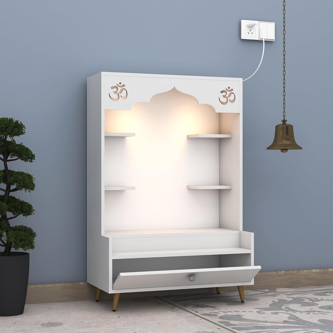OmkarWood™ Modern Engineered Wood Home Temple with Drawer & Shelves