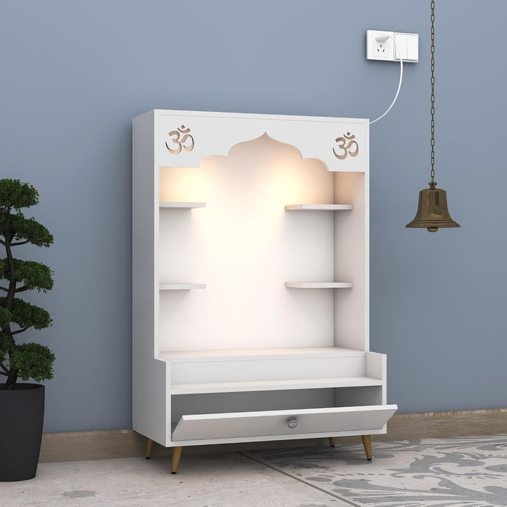 OmkarWood™ Modern Engineered Wood Home Temple with Drawer & Shelves