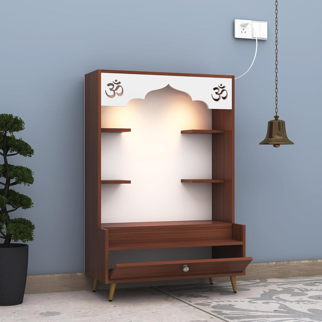 OmkarWood™ Modern Engineered Wood Home Temple with Drawer & Shelves