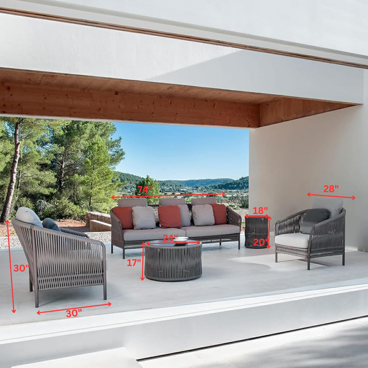 Madaki Outdoor Garden Balcony Sofa Set 3 Seater , 2 Single Seater and 1 Center Table & 1 Side Table Set, Braid & Rope (Grey)