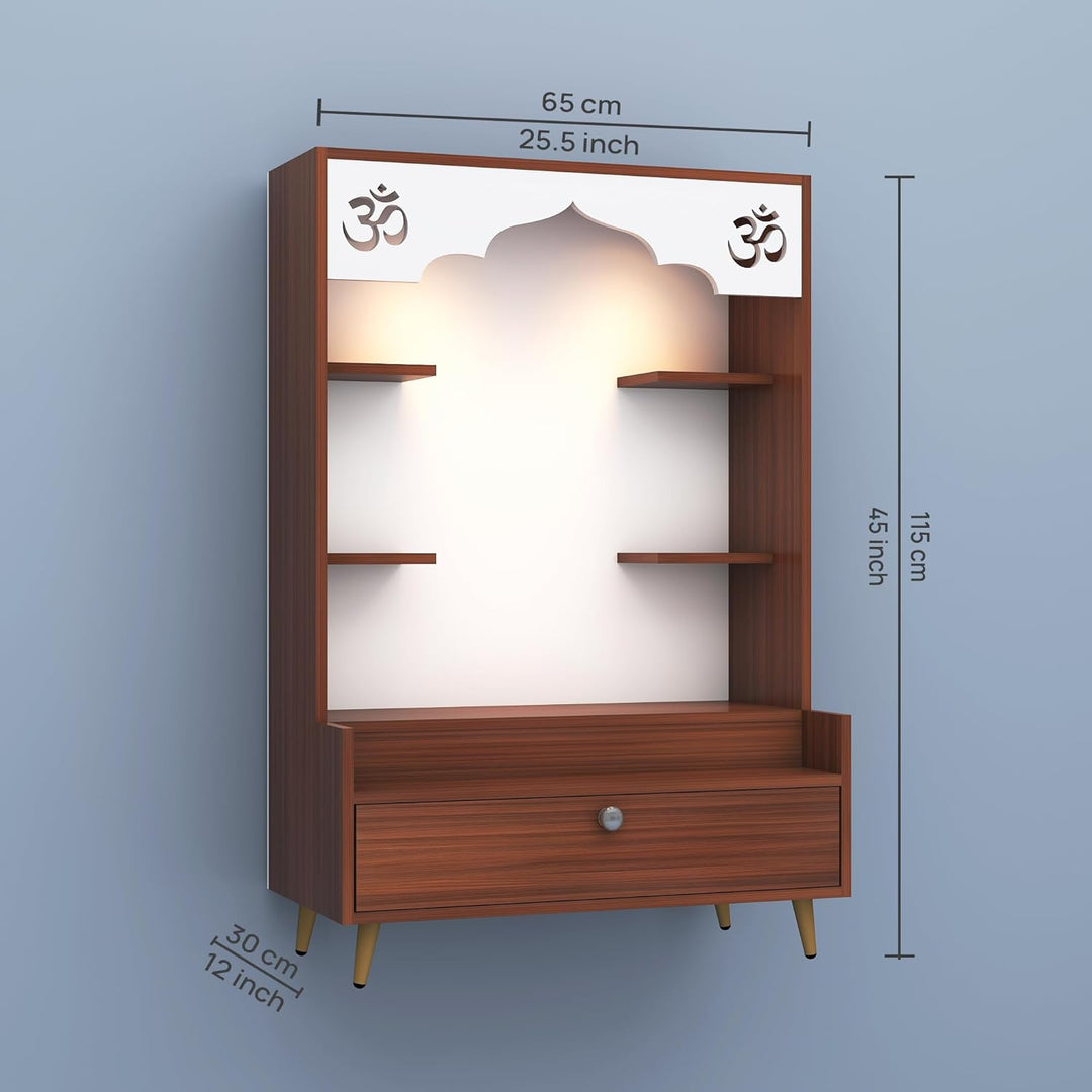OmkarWood™ Modern Engineered Wood Home Temple with Drawer & Shelves