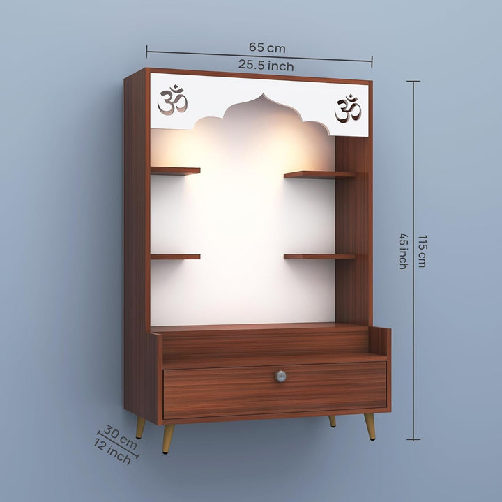 OmkarWood™ Modern Engineered Wood Home Temple with Drawer & Shelves