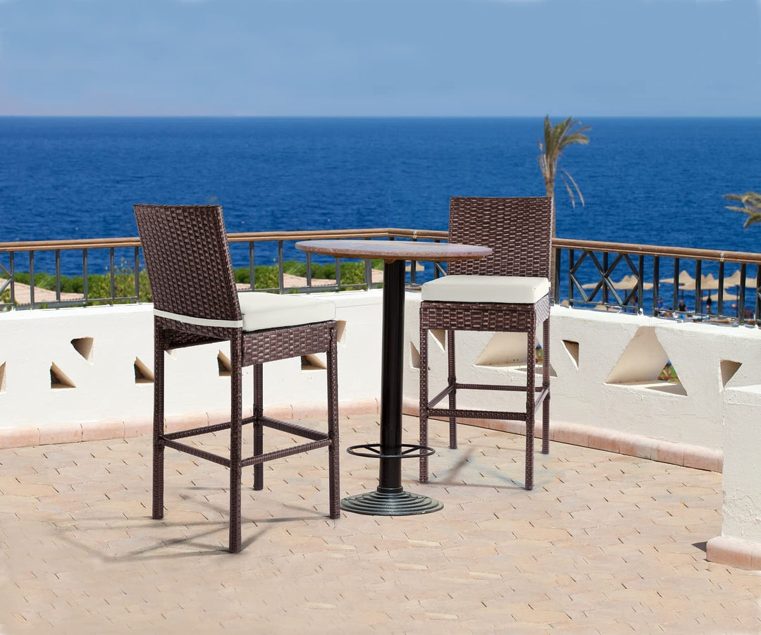 Manfredo Outdoor Patio Bar Chair 2 Chairs For Balcony (Brown)