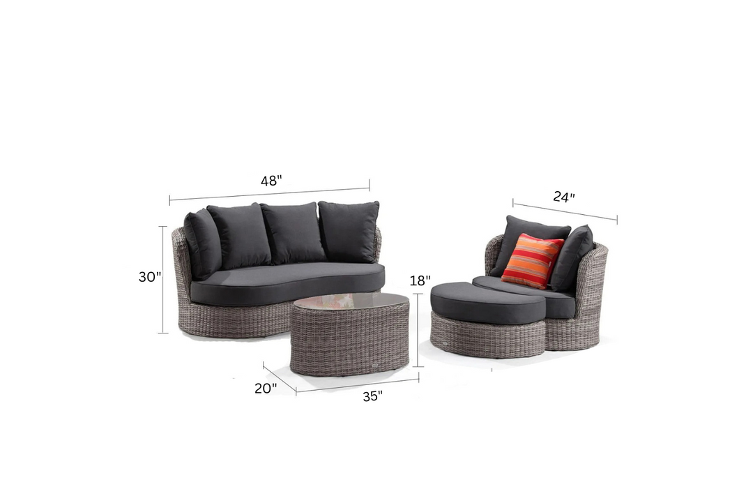 Comox Outdoor Garden Balcony Sofa Set 2 Seater, Single seater and 1 Center Table with Ottoman Set (Black)