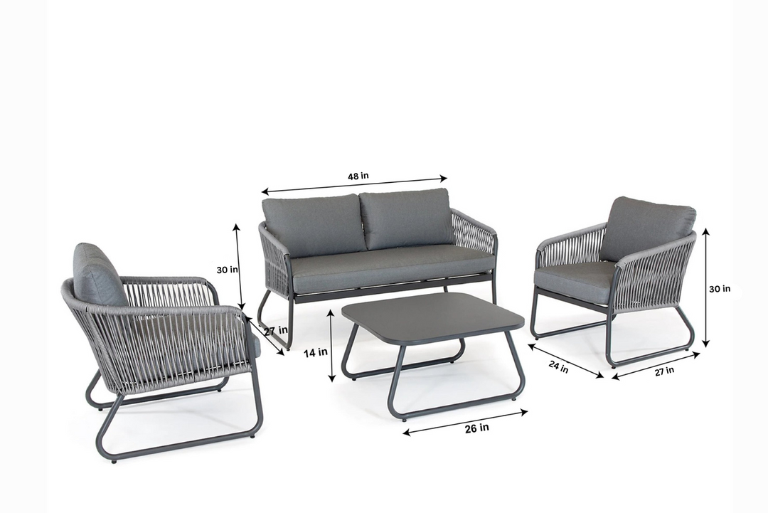 Casu Outdoor Garden Balcony Sofa Set 2 Seater, 2 Single seater and 1 Center Table Set, Braid & Rope (Grey)