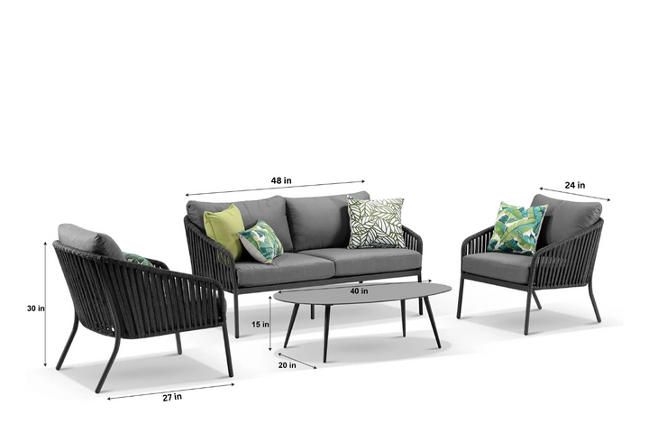 Restiva Outdoor Garden Balcony Sofa Set 2 Seater , 2  Single Seater 1 Center Table Set, Braid & Rope (Dark Grey)