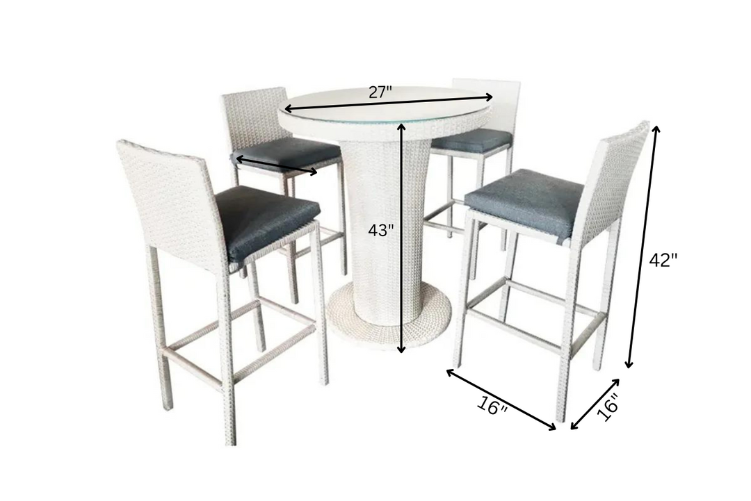 Epifanio Outdoor Patio Bar Set,  4 Chairs and 1 Table For Balcony (White)