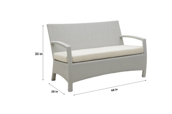 Hudson Outdoor Garden Balcony Sofa Set 3 Seater, 2 Seater With 2 Single Seater and 1 Center Table With 1 Side Table Set (White)