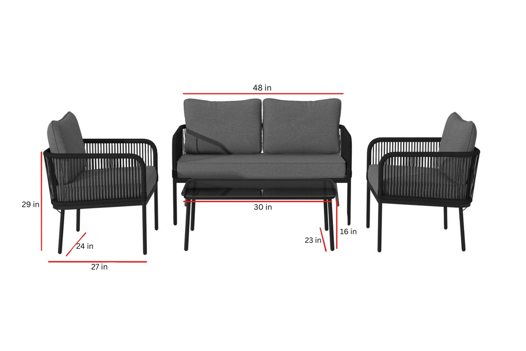 Fletcher Outdoor Garden Balcony Sofa Set 2 Seater, 2 Single seater and 1 Center Table Set Braid & Rope (Dark Grey)