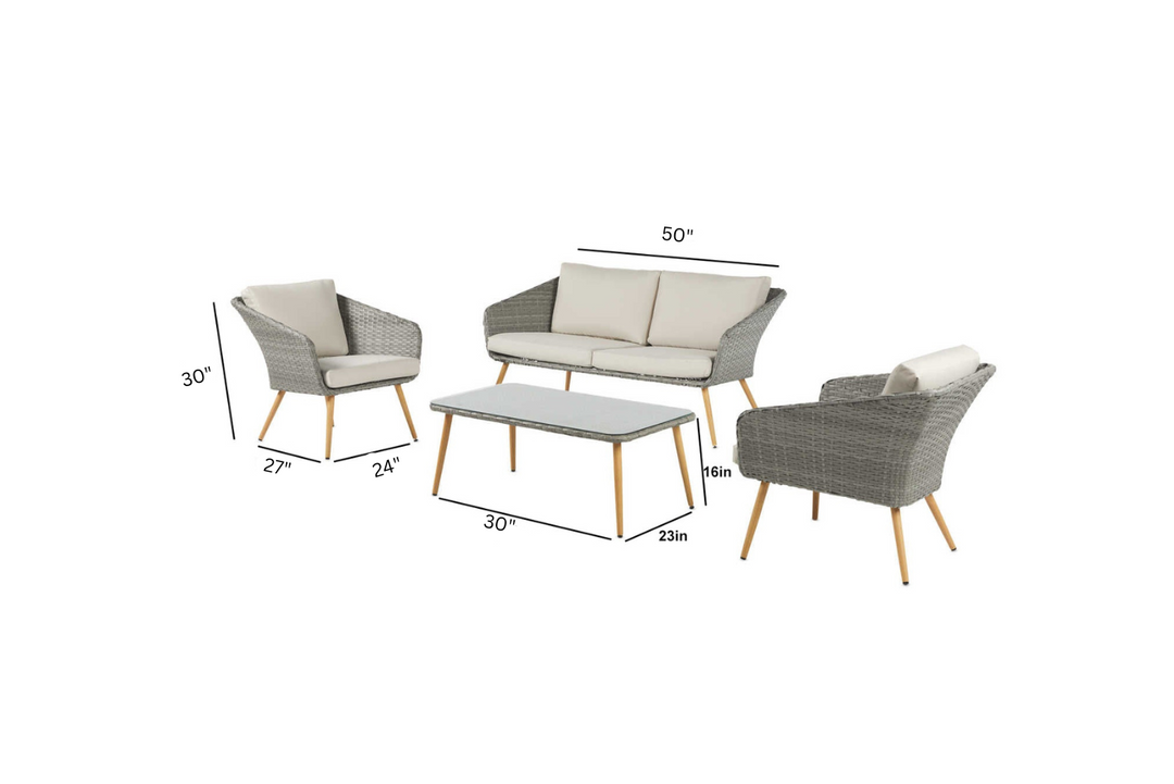 Rios Outdoor Garden Balcony Sofa Set 2 Seater, 2 Single seater and 1 Center Table Set (Gray + Beige)