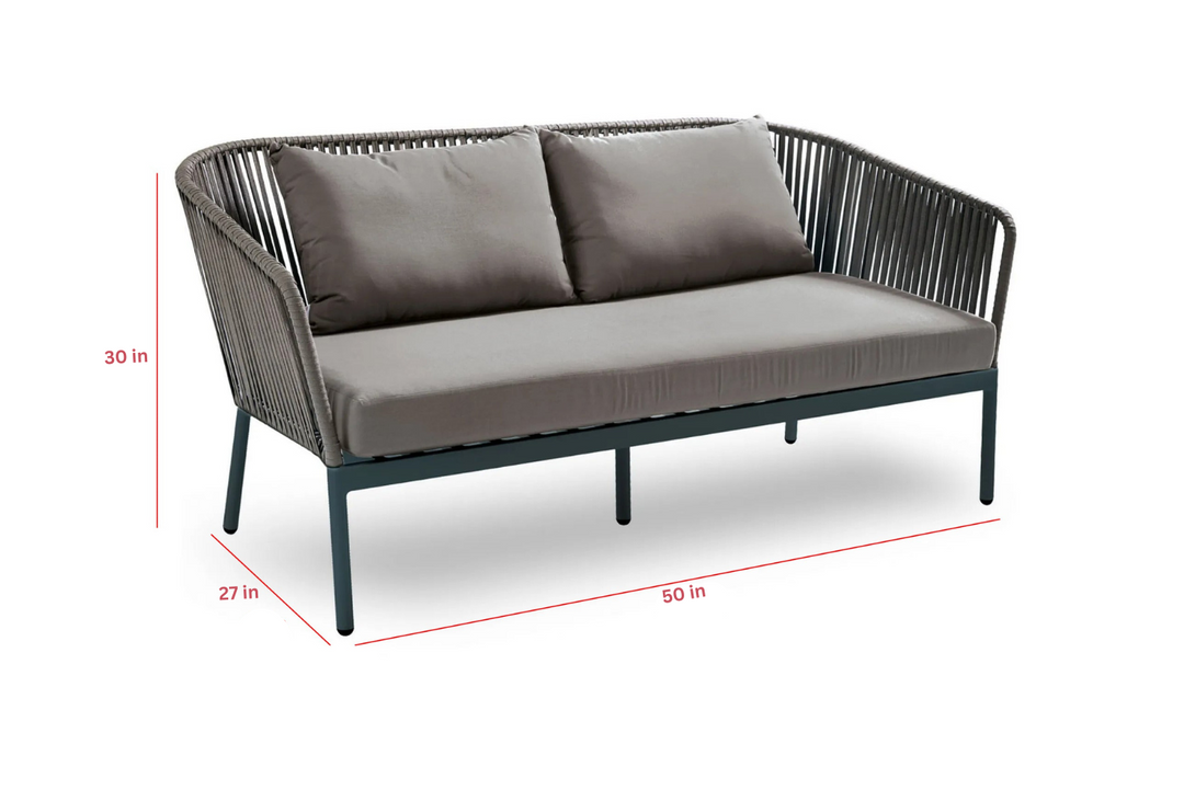 Athan Outdoor Garden Balcony Sofa Set 2 Seater , 2 Single Seater 1 Center Table Set (Dark Grey) Braided and Rope