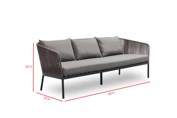 Rafail Outdoor Garden Balcony Sofa Set 3 Seater , 2 Single Seater 2 Center Table Set Braid & Rope (Dark Grey)