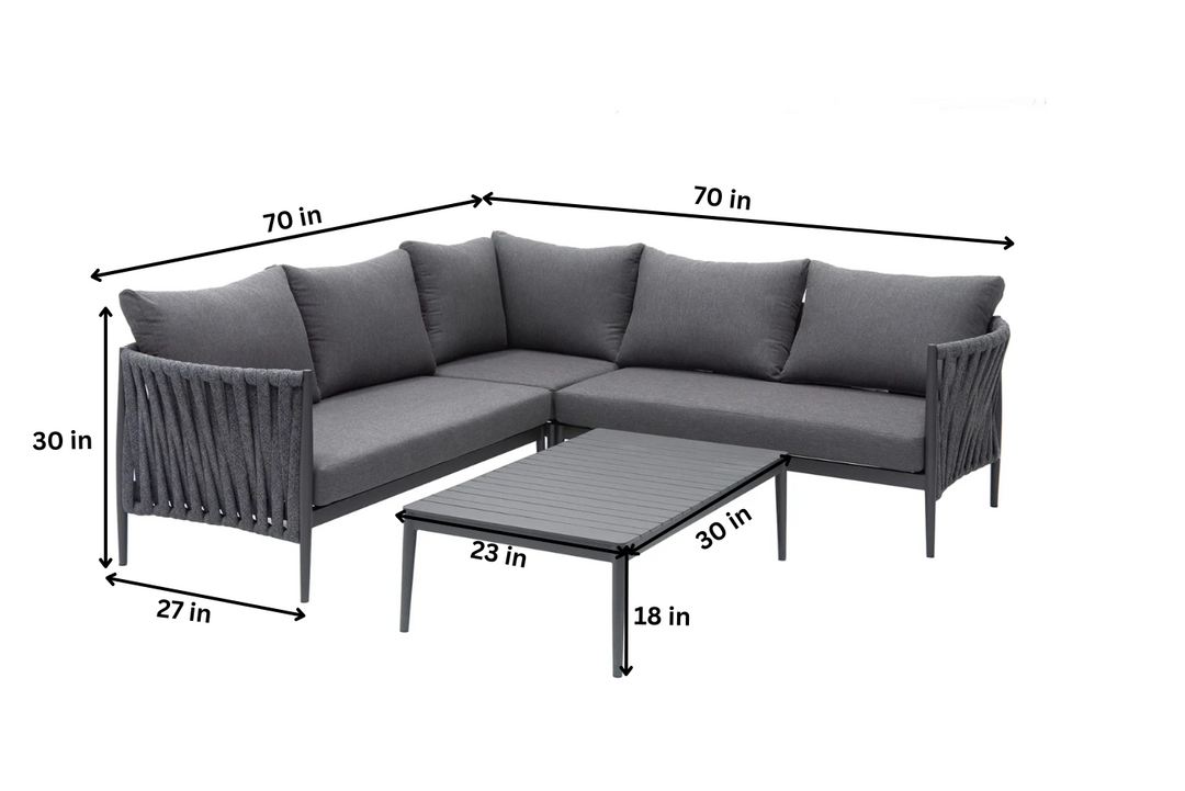 Fabian Outdoor Garden Balcony Sofa Set 5 Seater and 1 Center Table Set, Braid & Rope (Dark Grey)