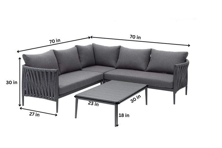 Fabian Outdoor Garden Balcony Sofa Set 5 Seater and 1 Center Table Set, Braid & Rope (Dark Grey)
