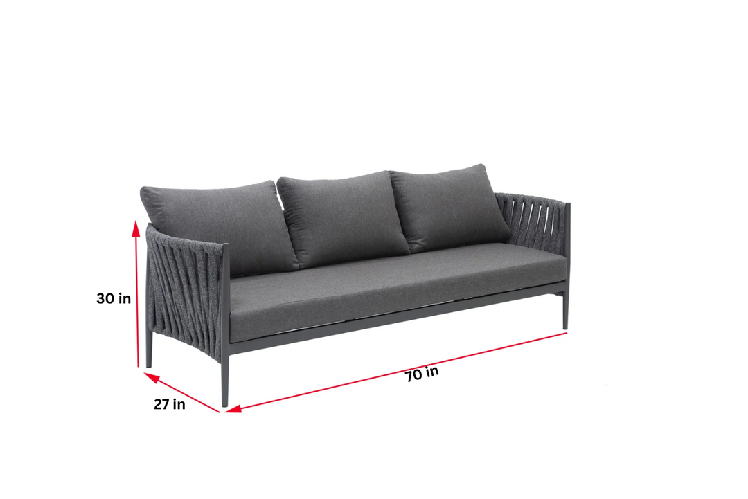 Pablo Outdoor Garden Balcony Sofa Set 3 Seater, 2 Single seater and 1 Table Set Braid & Rope (Dark Grey)