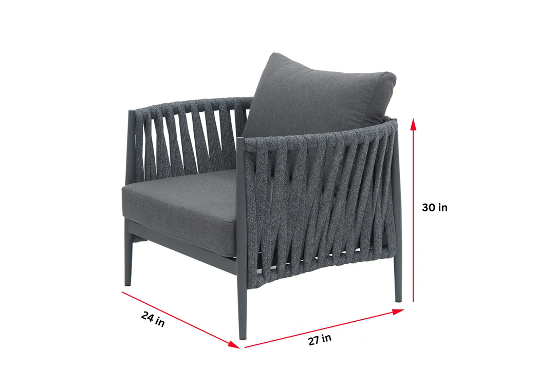 Pablo Outdoor Garden Balcony Sofa Set 3 Seater, 2 Single seater and 1 Table Set Braid & Rope (Dark Grey)