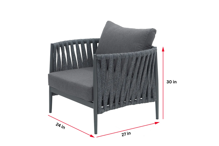 Pablo Outdoor Garden Balcony Sofa Set 3 Seater, 2 Single seater and 1 Table Set Braid & Rope (Dark Grey)