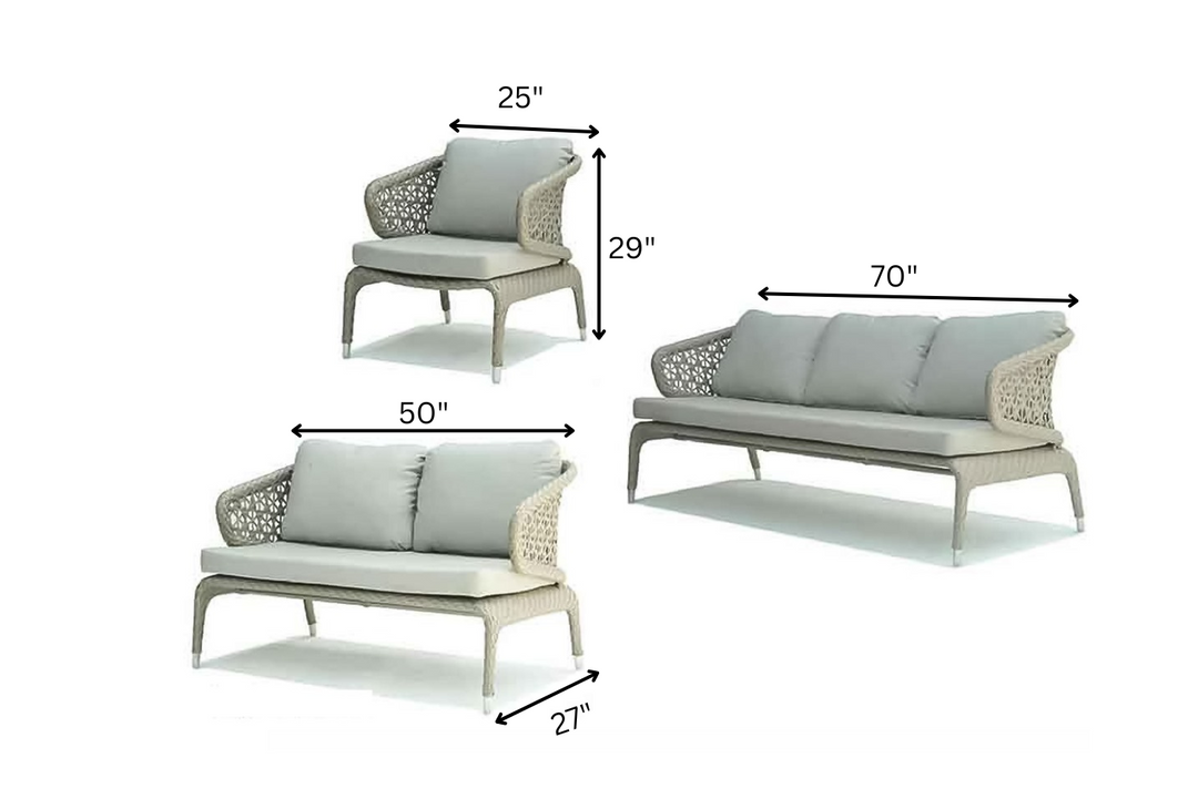 Bart Outdoor Garden Balcony Sofa Set  3 Seater , 2 Seater ,2 Single Seater and 1 Center Table With 1 Side Table and 1 Ottoman Set (Grey)