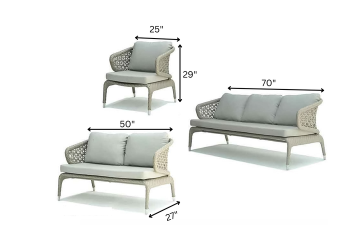 Bart Outdoor Garden Balcony Sofa Set  3 Seater , 2 Seater ,2 Single Seater and 1 Center Table With 1 Side Table and 1 Ottoman Set (Grey)