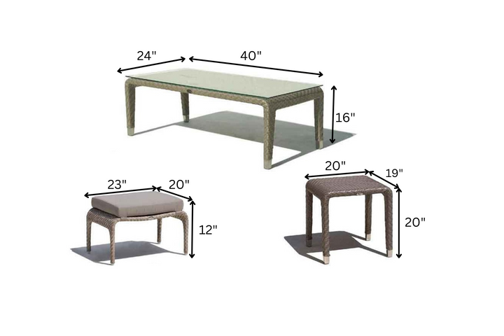 Bart Outdoor Garden Balcony Sofa Set  3 Seater , 2 Seater ,2 Single Seater and 1 Center Table With 1 Side Table and 1 Ottoman Set (Grey)