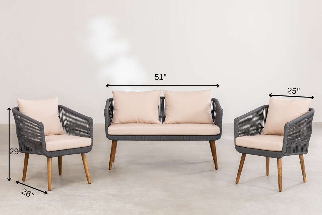 Bilbao Outdoor Sofa Set 2 Seater, 2 Single seater Set Braided & Rope