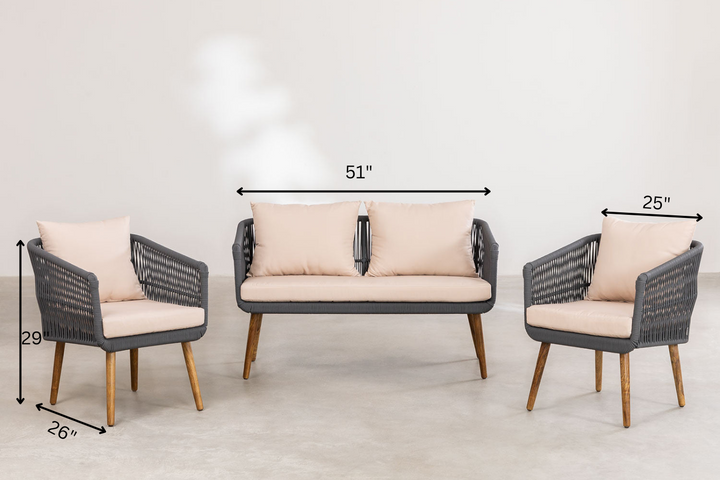 Bilbao Outdoor Sofa Set 2 Seater, 2 Single seater Set Braided & Rope