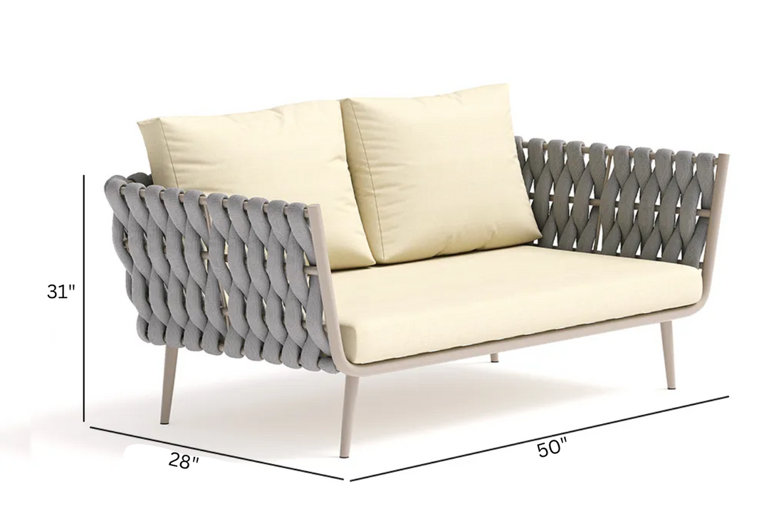 Bifrox Outdoor Garden Balcony Sofa Set 2 Seater, 2 Single seater and 1 Center Table  Set, Braid & Rope (Beige + Grey)