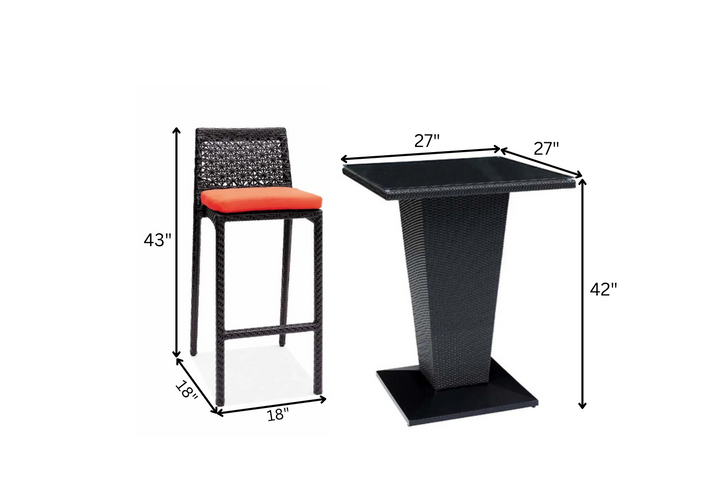 Neri Outdoor Patio Bar Set 2 Chairs and 1 Table Set Black