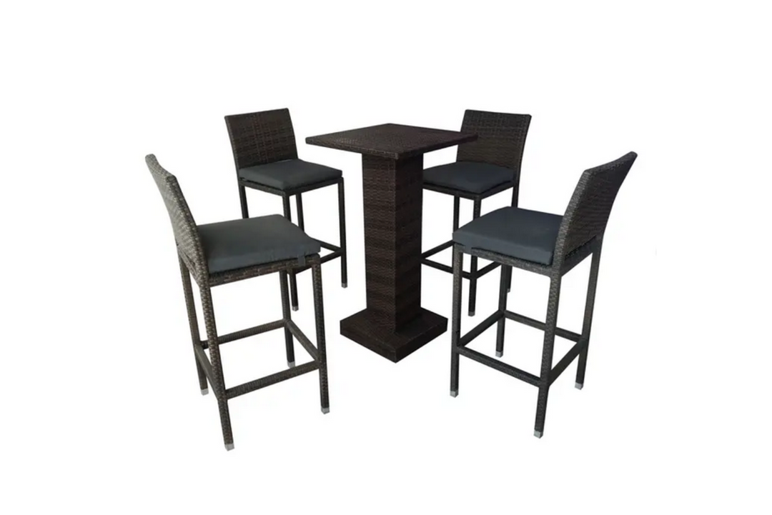 Curro Outdoor Patio Bar Set,  4 Chairs and 1 Table For Balcony (Brown)