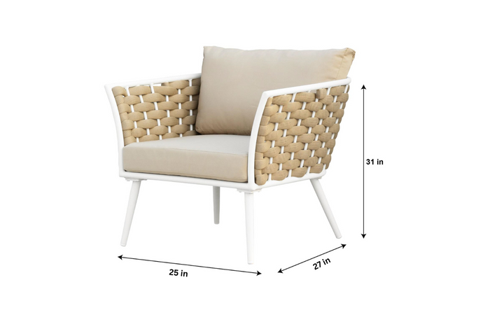 Crasio Outdoor Garden Balcony Sofa Set 3 Seater, 2 Single seater and 1 Center Table Set, Braid & Rope (White + Tan)