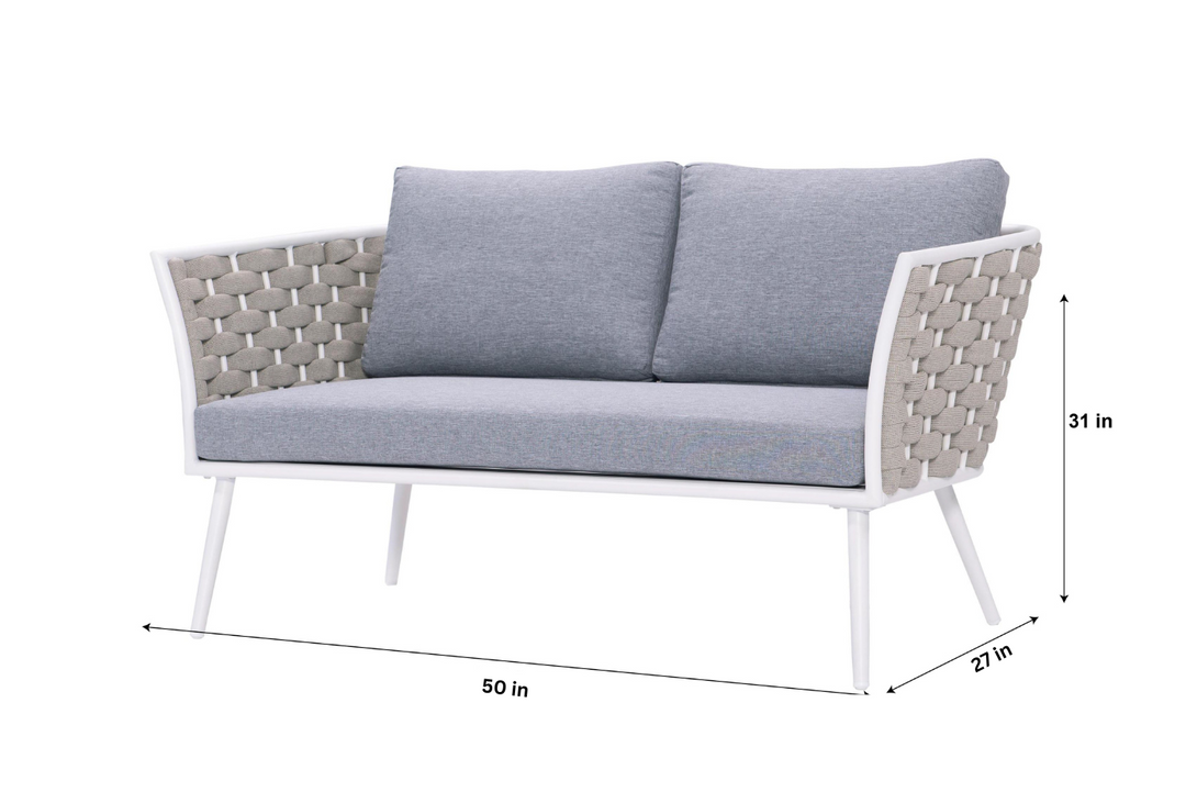 Pozen Outdoor Garden Balcony Sofa Set  2 Seater, 2 Single seater and 1 Center Table Set, Braid & Rope (White + Cream)