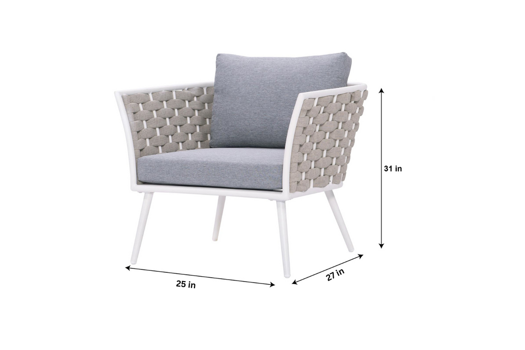 Pozen Outdoor Garden Balcony Sofa Set  2 Seater, 2 Single seater and 1 Center Table Set, Braid & Rope (White + Cream)