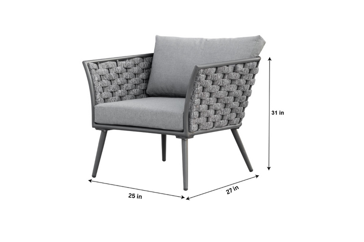 Klorix Outdoor Garden Balcony Sofa Set 3 Seater, 2 Single seater and 1 Center Table Set, Braid & Rope (Grey)