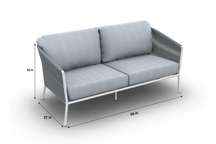 Cosset Outdoor Garden Balcony Sofa Set 2 Seater and 2 Single Seater With 2 Center Table and 1 Side Table Set, Braid & Rope (White + Grey)